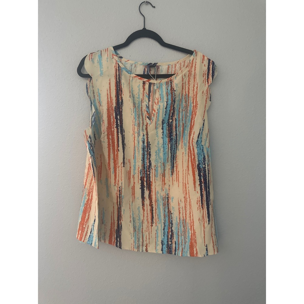 Shein Curve 3XL Abstract Brushstroke Scallop Trim Keyhole Sleeveless Blouse